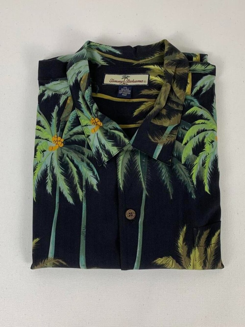 Tommy Bahama Men's XXL Silk Button Up Shirt - Black Palm Tree Tropical Vibes